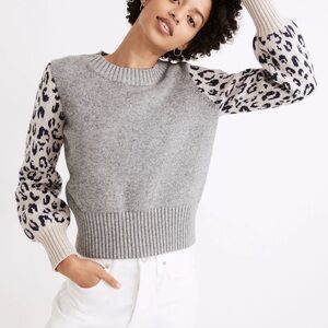 Madewell Women’s Medium Tensely Pullover Cotton Wool Sweater Leopard Cheetah